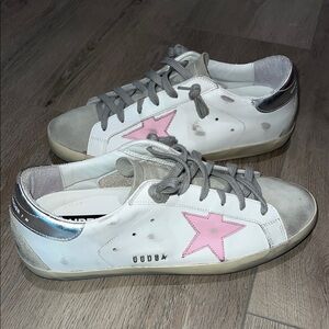 Golden Goose White and Pink Star Sneakers